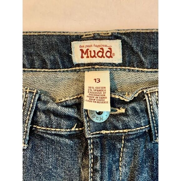 VTG y2k Mudd 2000s Denim Jean Shorts Boho Cochet Floral Festival Fringe 13 Low - Picture 5 of 11